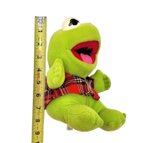VTG Muppet Babies Kermit Plush Green 8" Red Plaid Vest 1987 Henson Associates - Picture 9 of 9